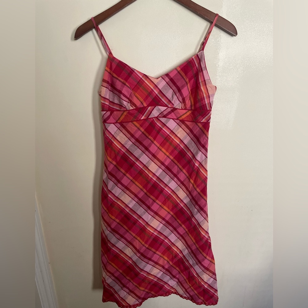 Pink and Red Plaid Spaghetti Strap Dress